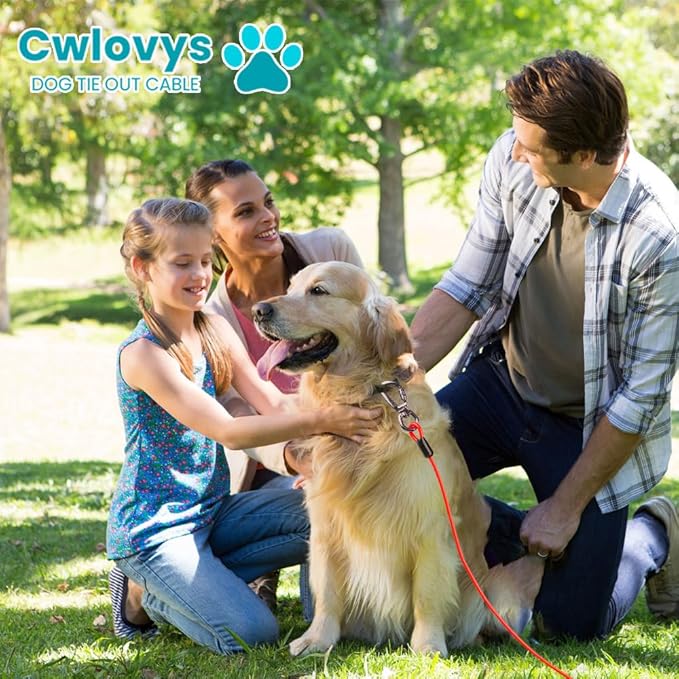 Dog tie Out Cable, 10/20/25/30/50/70/100 feet, Suitable for Dogs up to 350 pounds, Dog Cable with Swivel Buckle, Lightweight, Non-Winding, for Outdoor Camping, Yard Dog Cable (Red, 30FT)-PurrikoPets