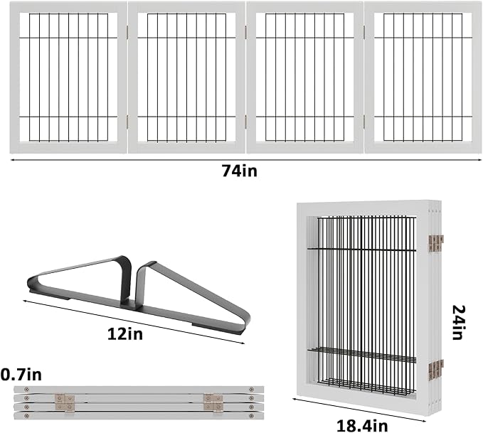 Dog Gate Indoor, Metal Dog Gates for Doorways House, 24-Inch Freestanding Pet Gates for Dogs, Puppy Fence (4 Panel, White)-PurrikoPets