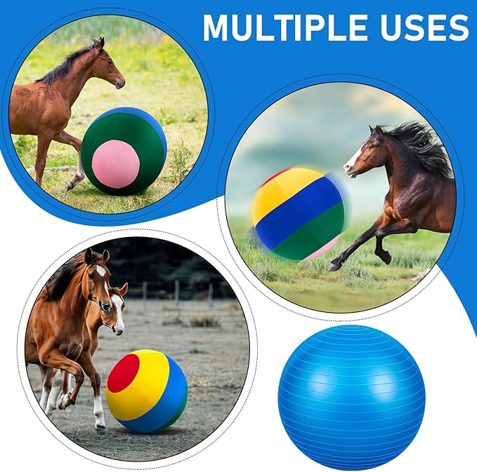 40inch Giant Herding Ball with Ball Cover Anti Burst Please Watch VCR for How to Inflation Horse Toys for Horses Stall Entertainment Play, Pump Included (Mixed Color,Classic)-PurrikoPets