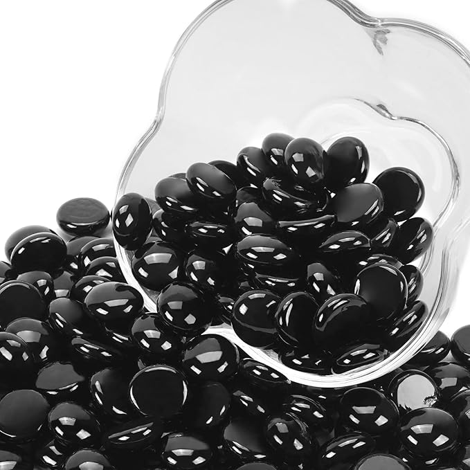5LB Black Flat Glass Marbles for Vases, Gemstone Beads Vase Filler Decorative Glass Pebbles for Fish Tank, DIY Crafts, Aquarium Decor Rocks-PurrikoPets