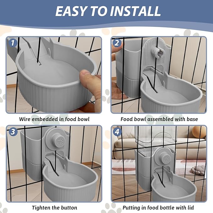 Fhiny Rabbit Food Dispenser, 40oz Large Capacity Hanging Gravity Bunny Feeder for Cage Automatic Guinea Pig Feeding Bowls Pet Food Storage for Bunny Guinea Pig Chinchilla Ferret Cat Puppy-PurrikoPets