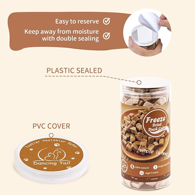Freeze Dried Raw Cat and Dog Treats, Healthy Limited Ingredient Duck Cube Weight Control Traing Treats for Small Dogs Cats (Duck)-PurrikoPets
