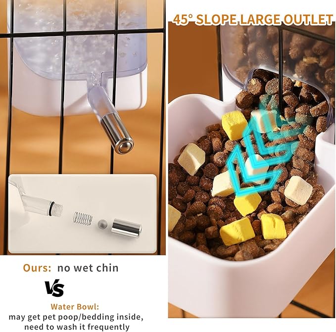 34oz Automatic Rabbit Feeder for Cages, Hanging Auto Bunny Food Bowl Dispenser Small Aniaml Cage Accessories for Ferret Guinea Pig Rat Rabbit Cat Puppy (White)-PurrikoPets