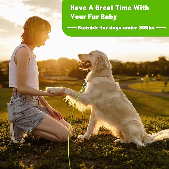 Dog Tie Out Cable 10/15/20/25/30 FT Runner for Yard Steel Wire Cable with Durable Superior Clips Green Chains for Outside Dog Lead for Large Up to 165 Lbs-PurrikoPets