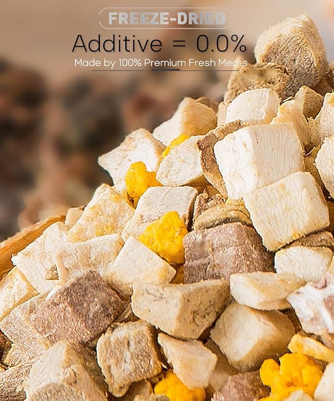 Freeze Dried Cat & Dog Treats – 8OZ Freeze Dried Chicken+Duck+Egg Yolk 3 in 1 Meat Snacks - High Protein, Bite-Sized, Training Treats Snacks (8 OZ)-PurrikoPets
