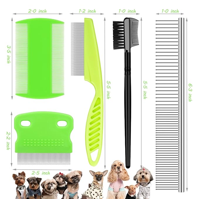 Flea and Lice Comb for Cats and Dogs - 2-in-1 Metal Round Smooth Teeth Pet Grooming Comb - Tear Stain and Mucus Crust Remover - Removes Floating Hair, Tangles, Dander (Green)-PurrikoPets