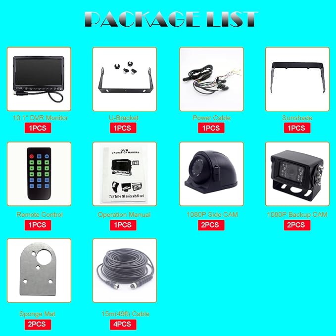 10 inch Screen 1080P Backup Camera System with Wired, DVR Recorder, Quad Split Screen, Car Monitor + 2X Waterproof Reversing Cameras + 2X Safety Sides Camera, for Camper, Trailers, Truck, RV-PurrikoPets