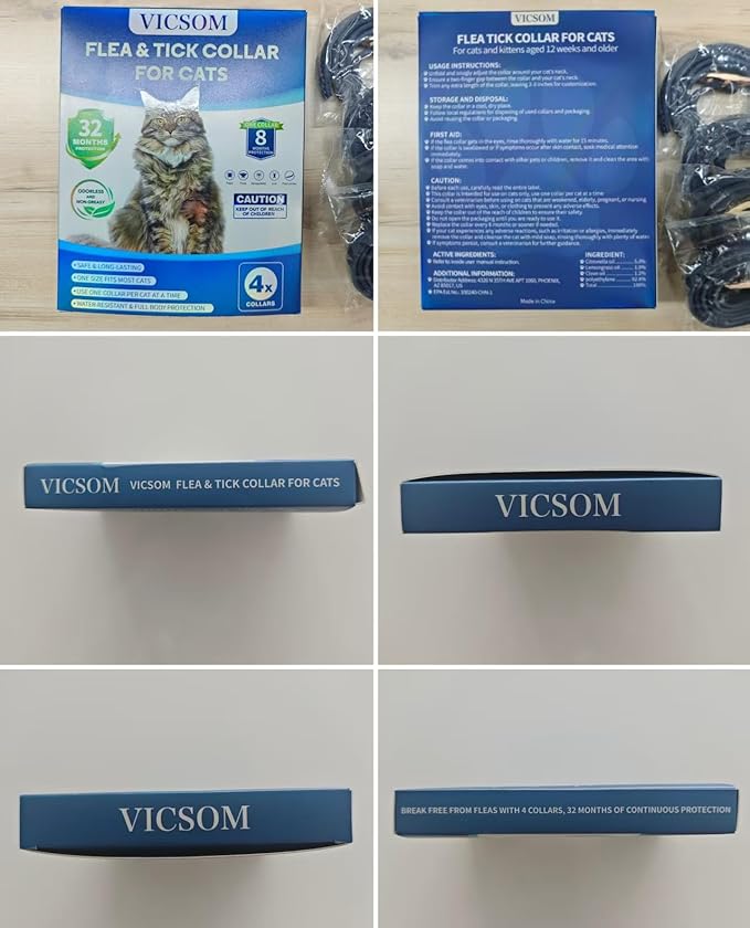 4 Pack Flea and Tick Collar for Cats, 32 Months Treatment, Waterproof Adjustable Kitten Flea Collar, Flea Prevention, Black-PurrikoPets