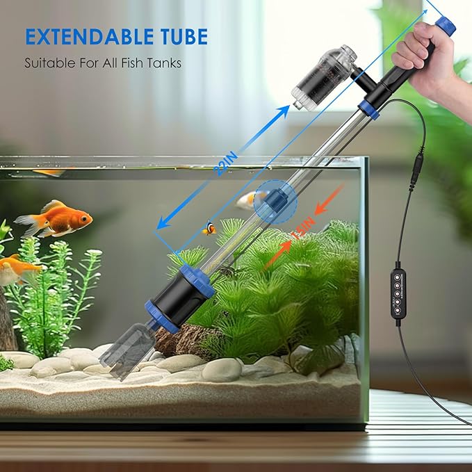 Electric Aquarium Vacuum Gravel Cleaner: 36W Fish Tank Cleaner Vacuum with Strong Suction for Water Change Wash Sand Algae Cleaner Water Shower and Water Circulation, Timed Off-PurrikoPets