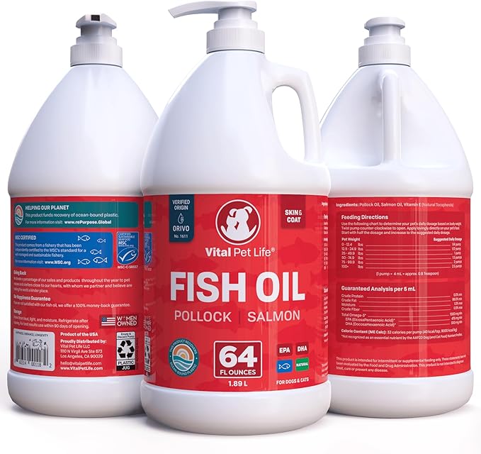 Fish Oil for Dogs - Healthy Skin & Coat, Salmon, Pollock, All Natural Supplement for Pets, Itching Scratching Allergy & Inflammation Defense, Omega 3 EPA DHA, Brain & Heart Health, 64 oz-PurrikoPets