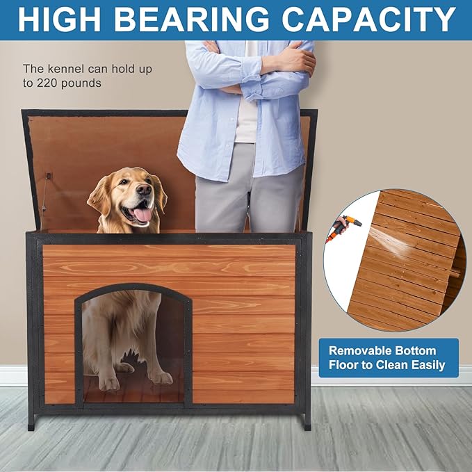 Dog House Outdoor Insulated 43.3" L Large Dog Kennel 6 Sides All-Round Foam Winter Weatherproof for Small Medium Large Dogs with Strong Metal Chew Proof Frame-PurrikoPets