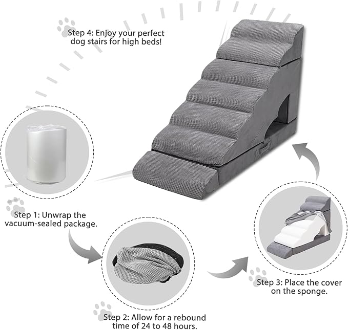 Dog Stairs & Steps for High Beds 30-36 inches High Tall, LitaiL Pet Stairs/Steps for High Beds 34 inch High for Small Large Dogs, Non-Slip 7 Steps Dog Ramps for Old Dogs/Cats-PurrikoPets
