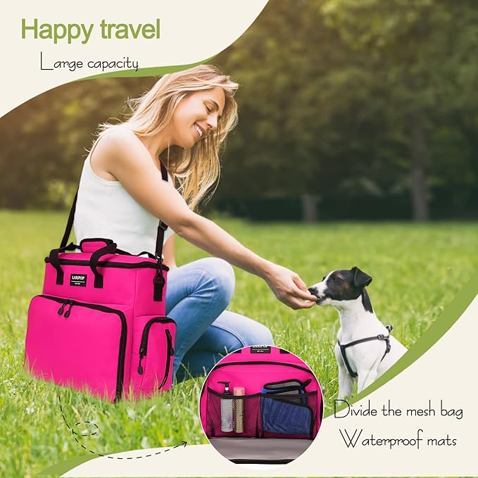 Dog Travel Bag,Weekend Pet Travel Bag Set for Dog and Cat,Airline Approved Tote Multi-Function Dog Bags for Traveling,Include 2 Collapsible Bowls,2 Food Storage Containers,1 Feeding Mat,Red-PurrikoPets