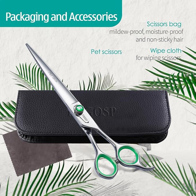 7'' Straight Dog Grooming Scissors Professional Grooming Shears for Dogs Cat Pet Japan 440C Stainless Steel Dog Cutting Scissors for Grooming Right Handed-PurrikoPets