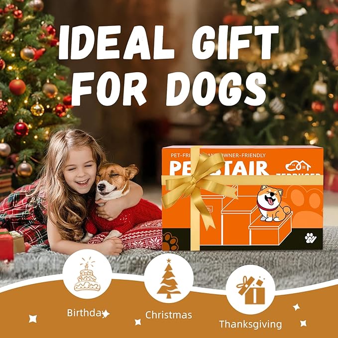 Dog Stairs with Furry Lids 18" H, 3-Step Wider Dog Steps with Storage for Small/Medium/Large Dogs Cats, Folding Sturdy Pet Stairs Climbing Bed or Sofa, Ramp for Car Hold Up to 200 lbs, Pink-PurrikoPets