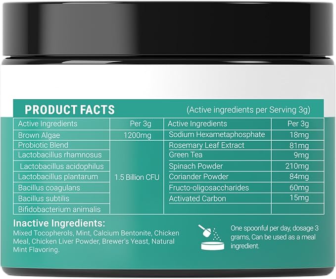 Dog Teeth Cleaning Powder - Dog Breath Freshener + Dental Care for Doggies & Cats + Tartar Remover for Teeth with Natural Ingredients + Probiotics Blend (Mint - 100g)-PurrikoPets