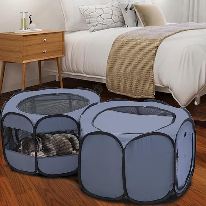 EighteenTek XLarge 2-in-1 Pop up Dog Playpen, Assembly-Free, with Leakproof Pet Pee Pads,Portable Foldable Cat Tent Enclosure Indoor Outdoors Puppy Kittens Small Animals Crates (L, 90" Lx45 Wx28 H)-PurrikoPets