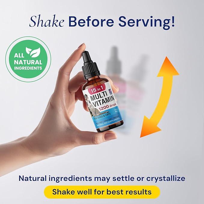 Advanced 15-in-1 Multivitamin for Dogs & Cats - Premium Liquid Supplement with Glucosamine, Vitamin B Complex and Cranberry for Joint, Digestive, Skin, Immune & UTI Support - 2.0 Fl Oz - Made in USA-PurrikoPets