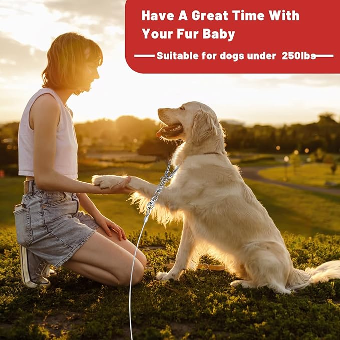 Dog Tie Out Cable 10/15/20/25/30FT Dog Run Cable Rosy Pink/Blue/Purple/Silver/Red/Green/YellowTie Out Cable for Large Dogs Heavy Duty for Outside Hold Large Dogs Up to 250LBS-PurrikoPets