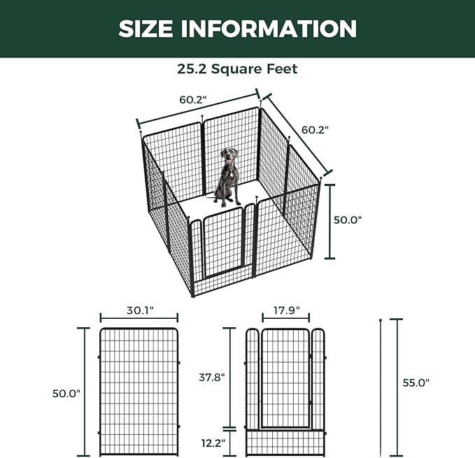 FXW Rollick Unleashed Dog Playpen for Indoor, Yard, RV Camping, 50 inch 8 Panels for Large Dogs, Black│Patented-PurrikoPets