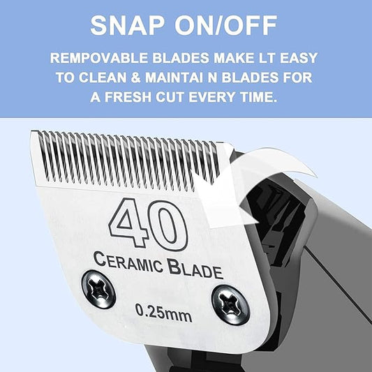 #40 Blades Dog Grooming Clipper Replacement Blades Compatible with Andis/Wahl/Oster Dog Clippers,Detachable Ceramic Blade & Stainless Steel Blade,Size #40 Cut Length 1/100"(0.25mm)-PurrikoPets