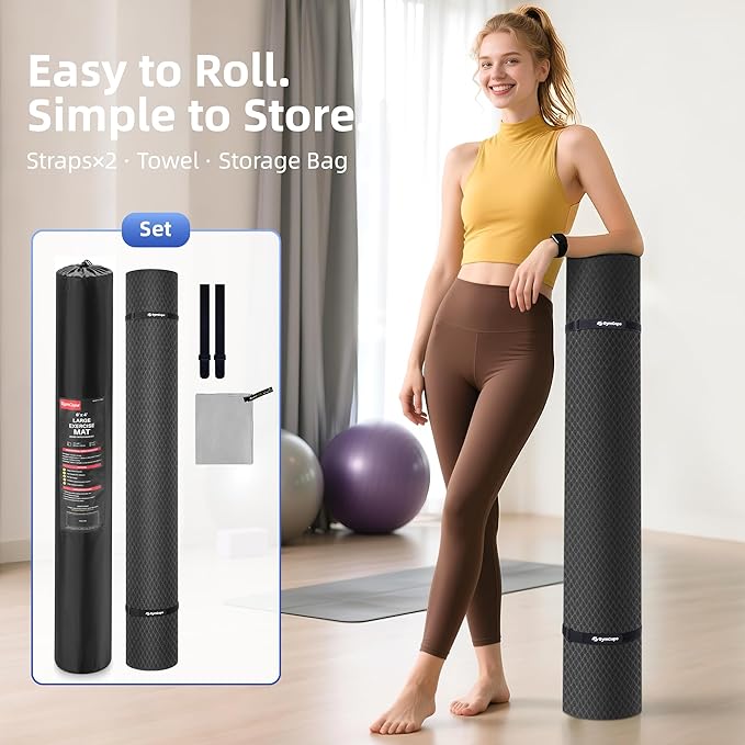 Extra Large Yoga Mat - 72"x35", 72"x48", 78"x57" - Wide TPE Exercise Mat for Home, Stretching, Couples & Family Workouts - 6-12mm Thick, Non-Slip & Waterproof - with Carry Bag and Straps-PurrikoPets