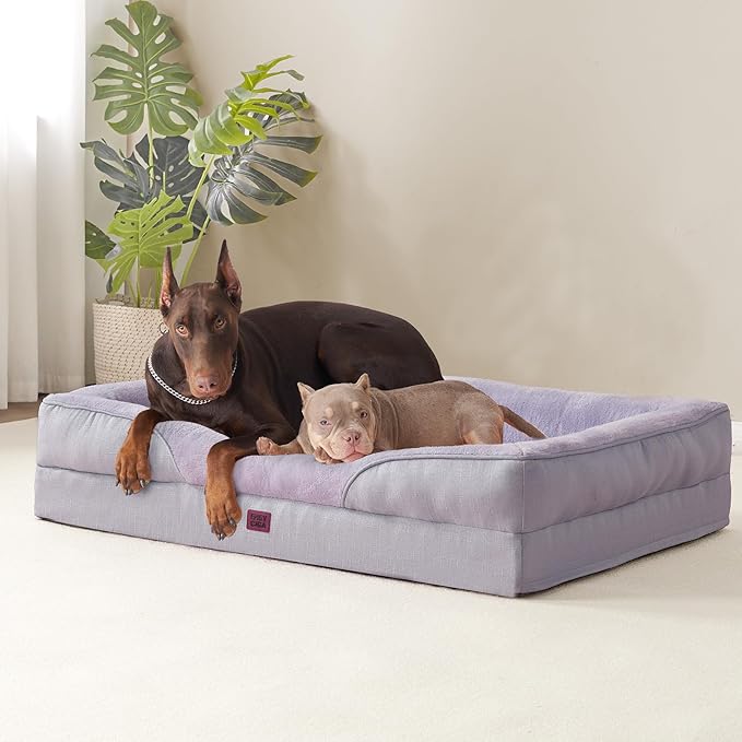 EHEYCIGA Memory Foam Dog Bed for Medium Size, Orthopedic Dog Sofa with Sides and Waterproof Liner, Washable Bolster Pet Couch with Removable Cover, 30x20x6.5 Inch, Purple-PurrikoPets