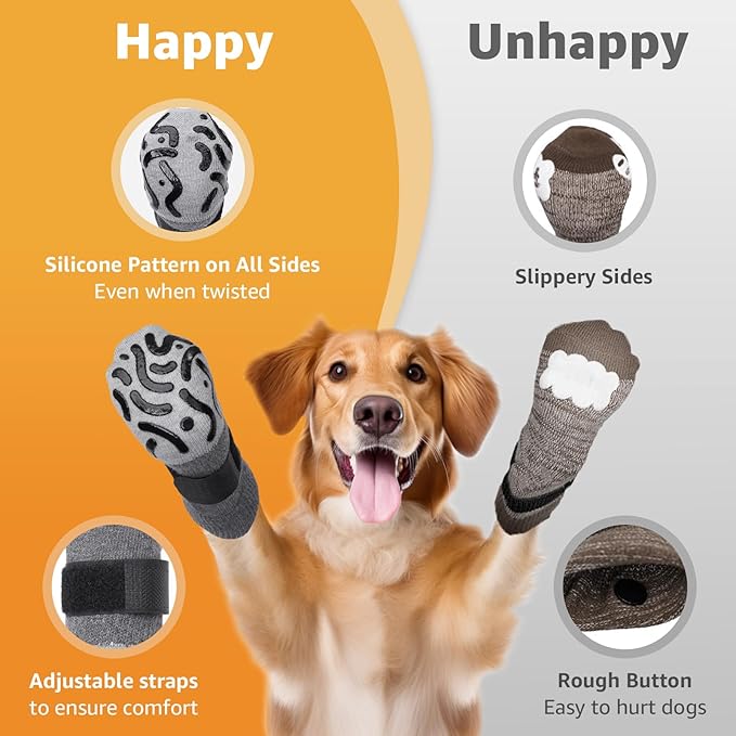 Double Sides Non-Slip Dog Socks to Prevent Licking Paws - Strong Traction for Hardwood Floors, Senior Dogs, Paw Protector, Dog Socks with Grippers - Size Medium-PurrikoPets