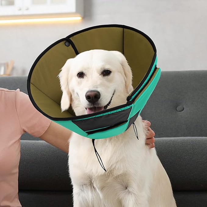 Dog Recovery Collar Cone for Medium Dogs, Adjustable Dog Cone Alternative After Surgery for Dogs to Stop Licking, Breathable Soft Cone for Medium Large Dogs, Green M-PurrikoPets