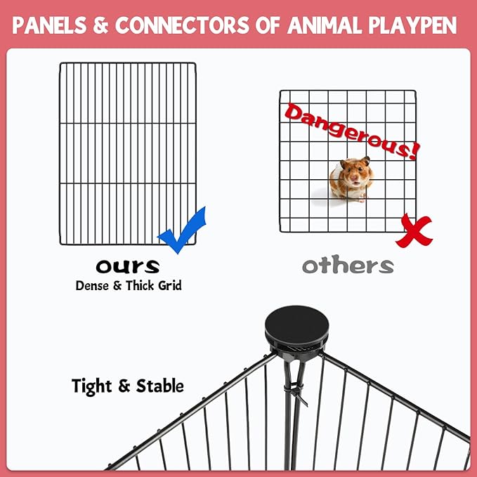 20 Panels Small Animal Playpen, 48" x 24" x 16" Pet Playpen with Waterproof Mat, C&C Cage for Guinea Pigs, Rabbit/Bunny/Baby Chicken Cage,Bunny/Puppy/Chicken Pen Indoor Outdoor Portable Metal Fence-PurrikoPets