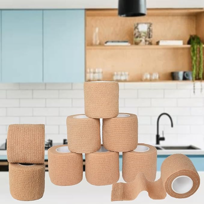 9 Pack 2" x 5 Yards Self Adhesive Bandage Wrap Self Stick Wrap for Ankle, Wrist, Finger, Sports, Breathable Cohesive Vet Tape for Pets (Skin Color)-PurrikoPets