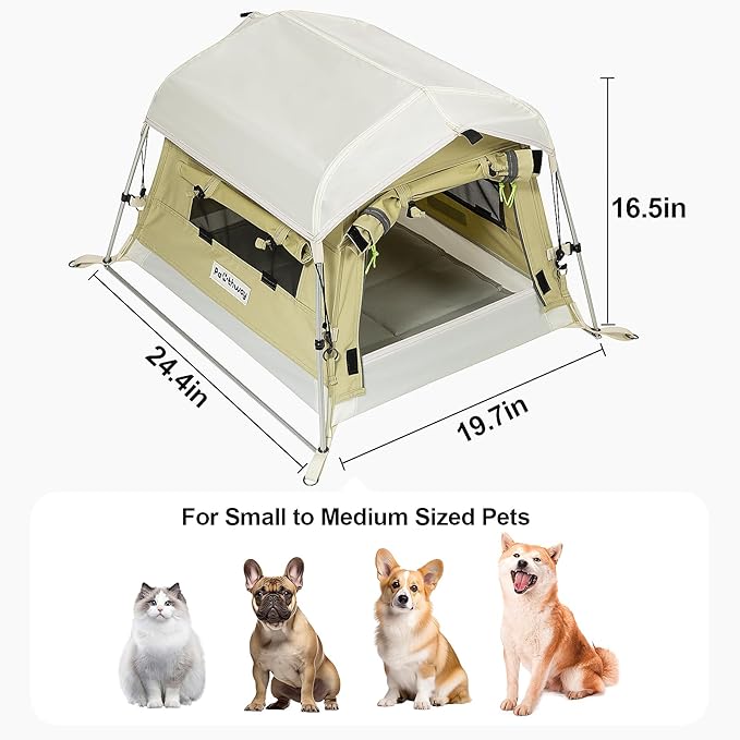 Dog Tent Cotton Fabric, Aluminum Poles and Camping Mat, Outdoor Weatherproof, Dog House Outdoor, Breathable with 2 Side Windows, Portable and Collapsible (Green, Small)-PurrikoPets