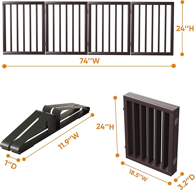 Freestanding Dog Gate Folding Brown Dog Gates for The House Doorways Stairs Pet Gates for Dogs, Doogie Puppy Fence Gate-PurrikoPets
