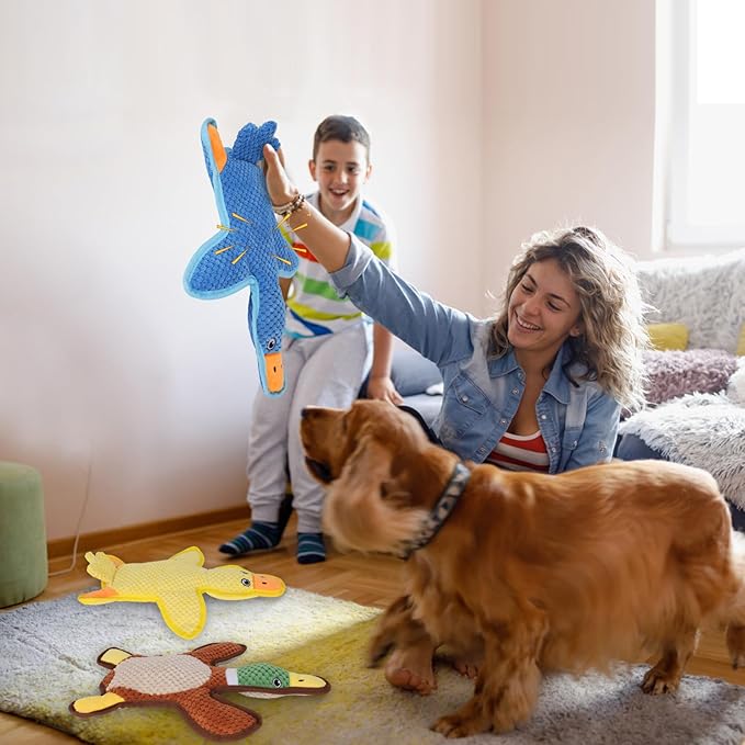 Dog Toys 3-Pack Cute Duck Shapes Puppy Toys No-Stuffing Squeaky and Crinkle Interactive Dog Chew Toy for Small to Large Breeds-PurrikoPets