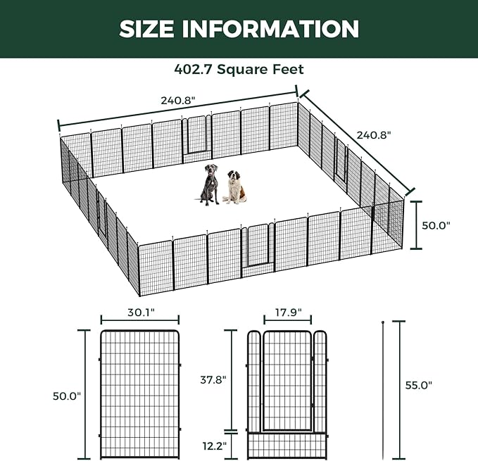 FXW Rollick Unleashed Dog Playpen for Indoor, Yard, RV Camping, 50 inch 32 Panels for Large Dogs, Black│Patented-PurrikoPets