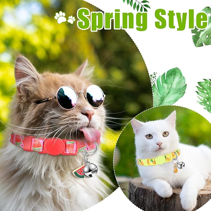Frienda 12 Pcs Spring Summer Breakaway Cats Collars Girl Cat Safety Adjustable Collars with Bell and Summer Fruit Patterns Pendants Set for Pets Decoration(Medium)-PurrikoPets