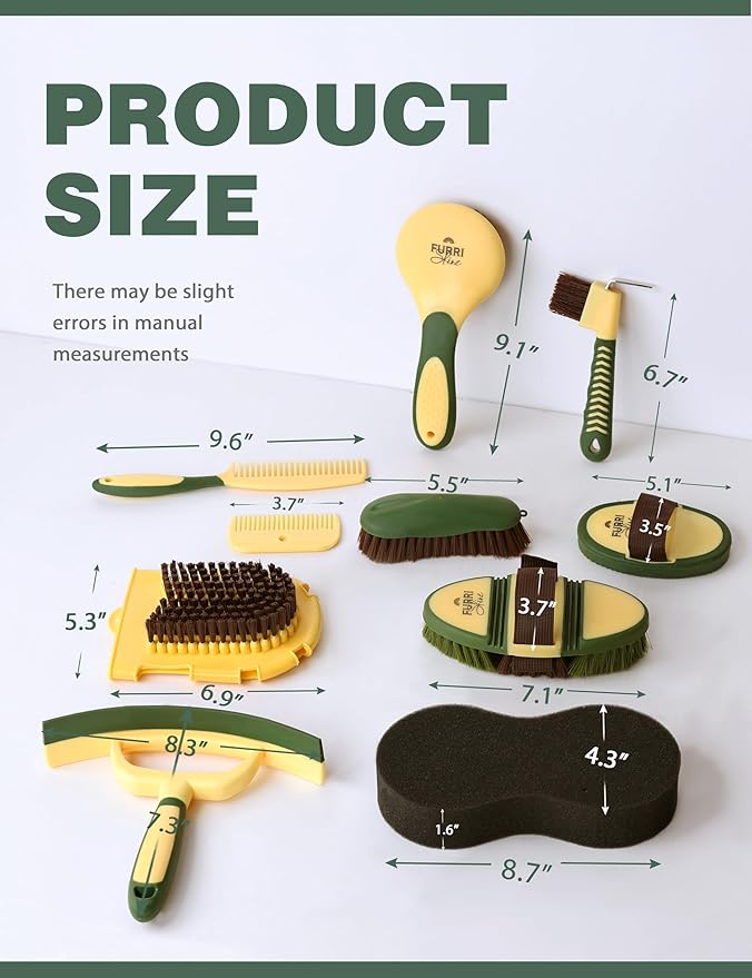 11PCS Horse Grooming Kit Curry Comb Sweat Scraper Horse Bathing Supplies Grooming Tools with Storage Bag Pasture Glow-PurrikoPets
