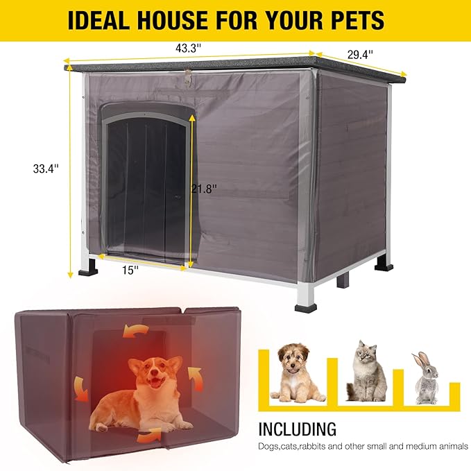 Aivituvin Insulated Dog House for Winter Outdoor Dog Kennel with All-Around Iron Frame- 100% Insulated Guarantee-PurrikoPets