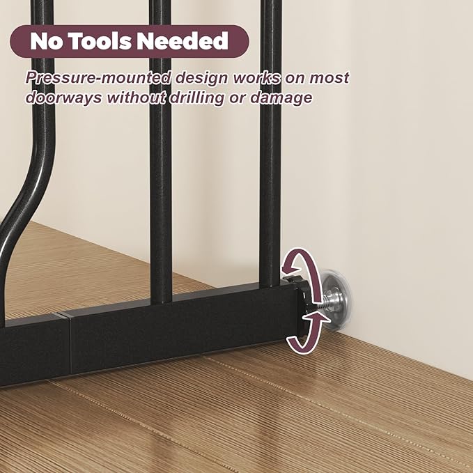 29"-51" Baby Gate for Stairs, Auto Close Stroller Friendly Dog Gate Indoor for Doorways, Pressure Mounted Baby Gate, Easy Walk Through Gate for Children & Pets, Black-PurrikoPets