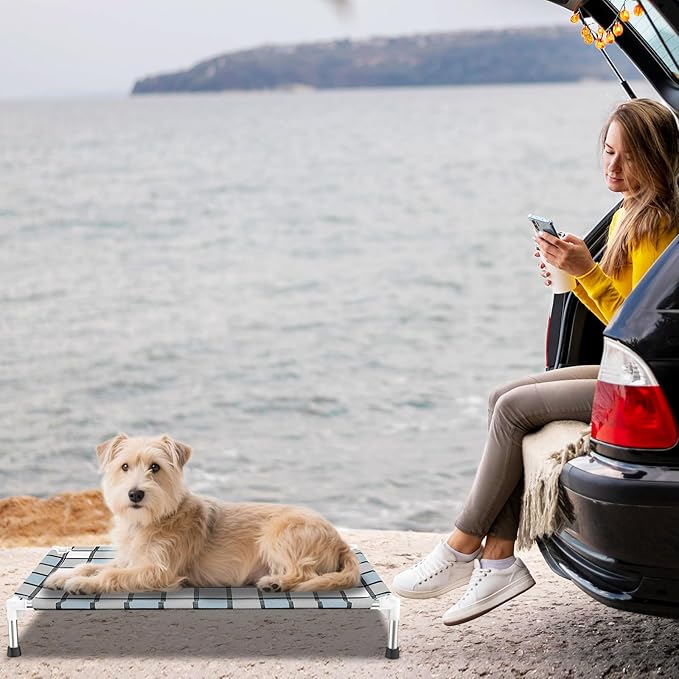 Elevated Outdoor Raised Dog Bed Outdoor Dogs Bed Lifted Pet Bed Dog Cot for Medium Pet Taste Life, Start with A Pet Bed 34'' x 20'' x 6.5''-PurrikoPets
