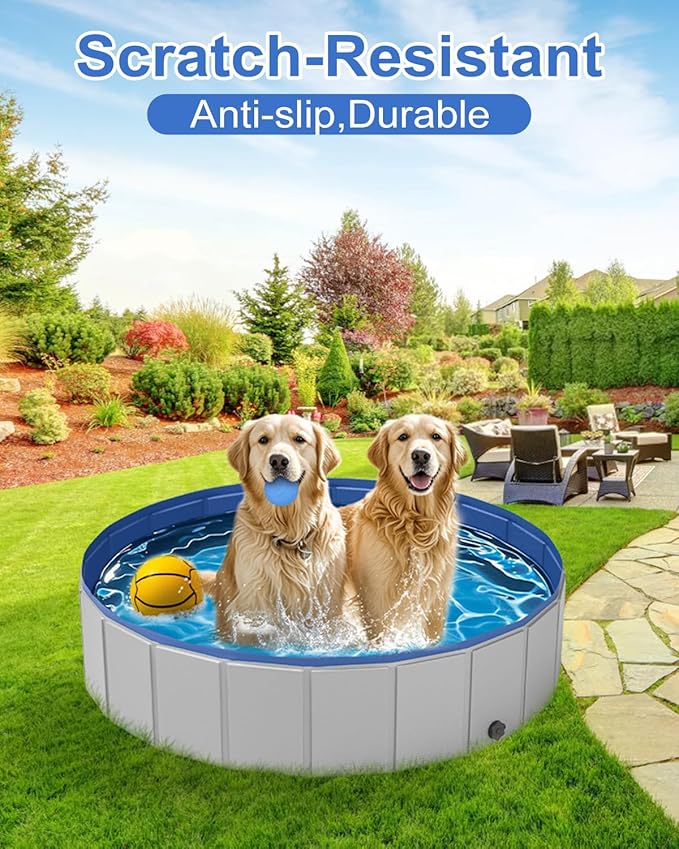 Dog Pool for Medium Dogs, Foldable Plastic Pool for Dogs Slip-Resistant (40''x 12'')-PurrikoPets