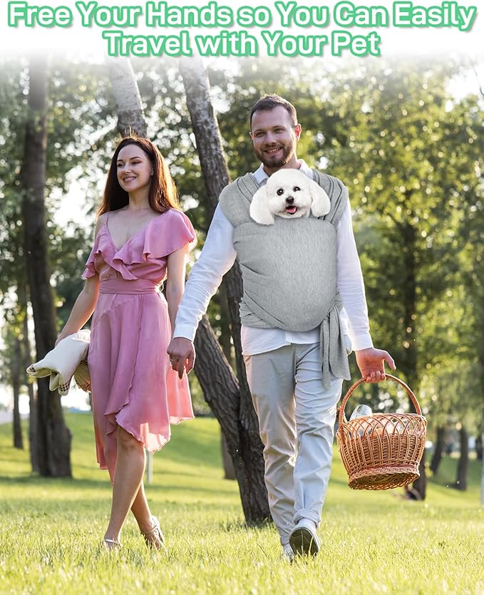 Dog Sling Swaddle Carrier for Small Dog, Cat Front Carriers for Small Pet up to 20lbs, Puppy Pouch with Adjustable Straps, Hands Free Pet Sling, Anti Anxiety Puppy Sling (Light Grey)-PurrikoPets