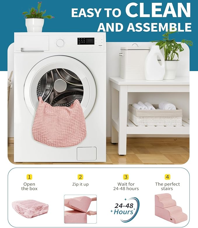 Dog Step for Bed, Dog Stair 4-Step 35D Pet Stair 19.7" H for High Bed or Sofa Non-Slip Balanced Pet Step Indoor, Pink-PurrikoPets