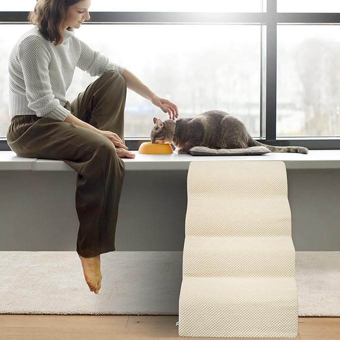 Dog Stairs for Small Dogs - High Density Foam Pet Steps, Extra Wide Dog Ramp with Non-Slip Bottom for High Beds, Couch and Sofa, Best for Dogs Injured, Older Doggy Cats-PurrikoPets