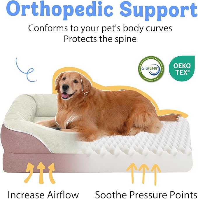 Orthopedic Washable Large Dog Bed - Dog Beds Large Sized Dogs with Removable Cover Waterproof Orthopedic Pet Bed XL Dogs Beds with Bolster-PurrikoPets