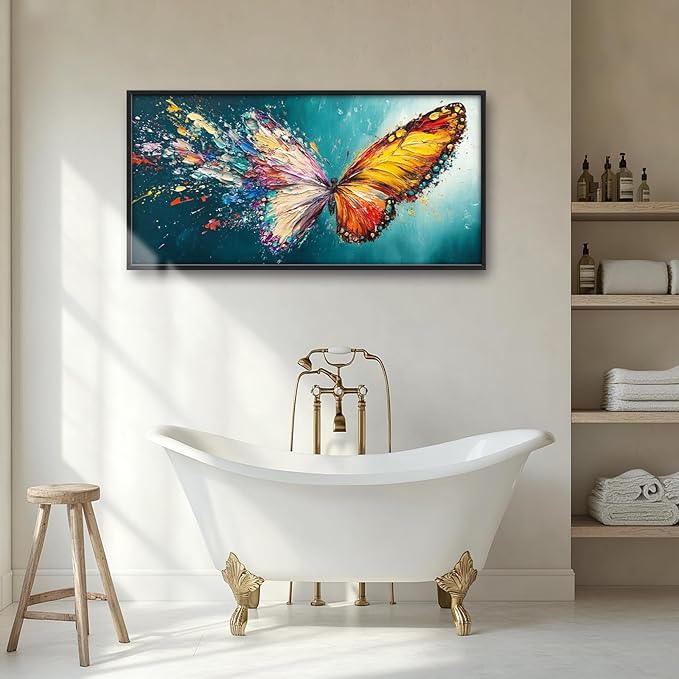 Extra Large Framed Abstract Butterfly Wall Art,Colorful Graffiti Wall Decor,Splashing Wings Pictures for Living Room,Canvas Print Painting Modern Artwork Bedroom Office Bathroom Home Decor 60L x30W-PurrikoPets