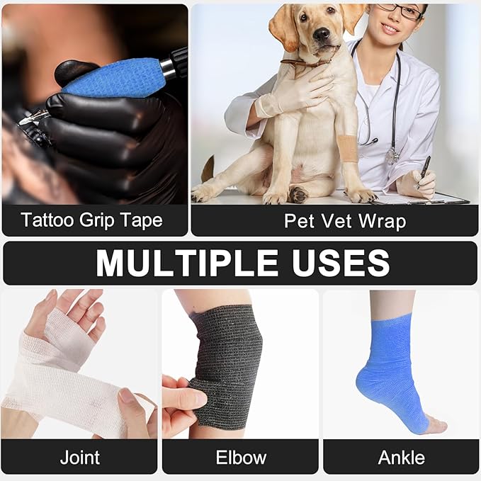 24 Pack Self Adhesive Bandage Wrap 2 Inch, White Medical Tape Elastic Cohesive Bandage Rolls Self Adherent, Self Sticking Tape First Aid Gauze for Sports, Leg, Knee, Ankle, Swelling, Wrist Sprains-PurrikoPets