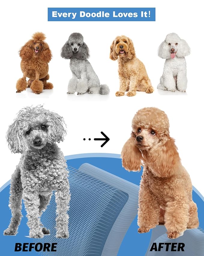 Dog Slicker Brush for Large Dogs, Professional Doodles Brush for Poodles, Goldendoodles and Labradoodles - Easy to Remove Tangles, Mats and Fluff - 3.8"x3.2" Head, 8" Wood Body-PurrikoPets