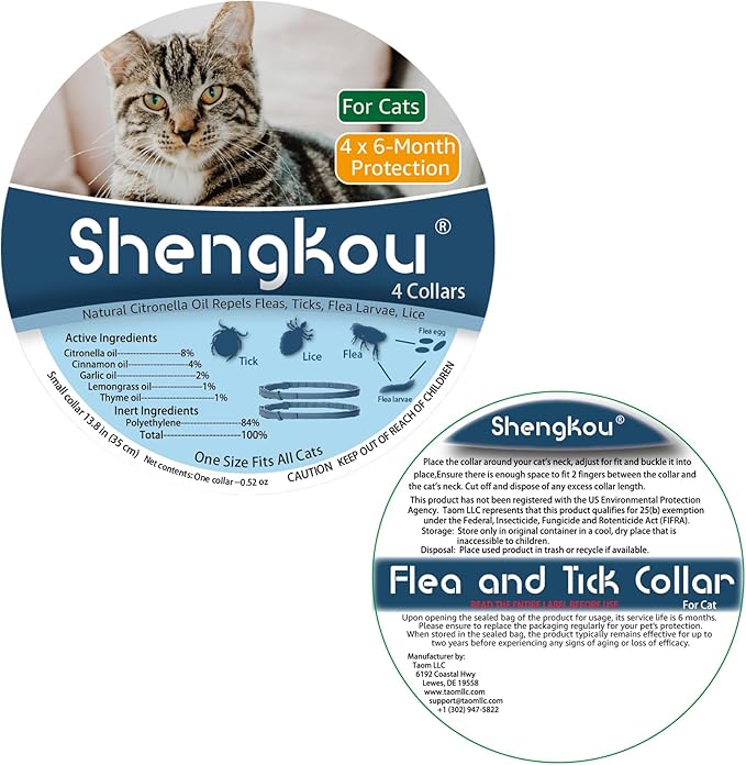 Flea and Tick Collar for Cats. Offers 4 * 6 Months of Protection. Made from Quality Essential Oils. Waterproof and Natural. Protects Kittens. Free Flea Comb and Tick Tweezers. (4 Pack - 13.8 inches)-PurrikoPets