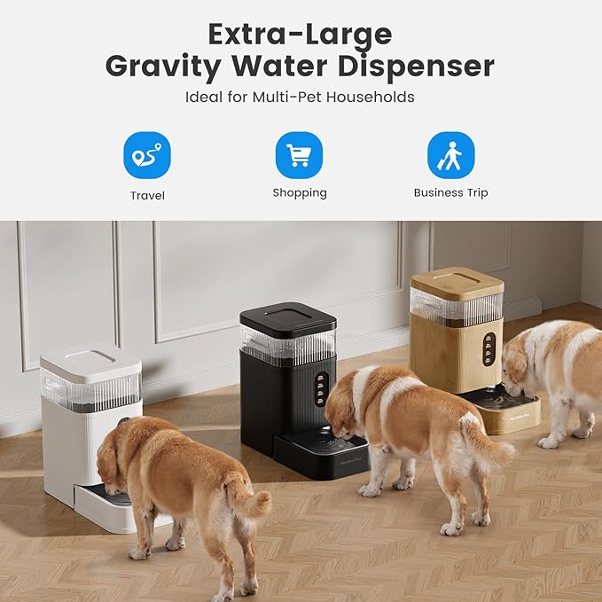 Gardner Pet Automatic Dog Water Dispenser Gravity Waterer with Stainless Steel Bowl Water Dispenser 8.5L Large Capacity Water Feeder for Dogs Cats Pets, BPA-Free Noise-Free (Black, 8.5L)-PurrikoPets